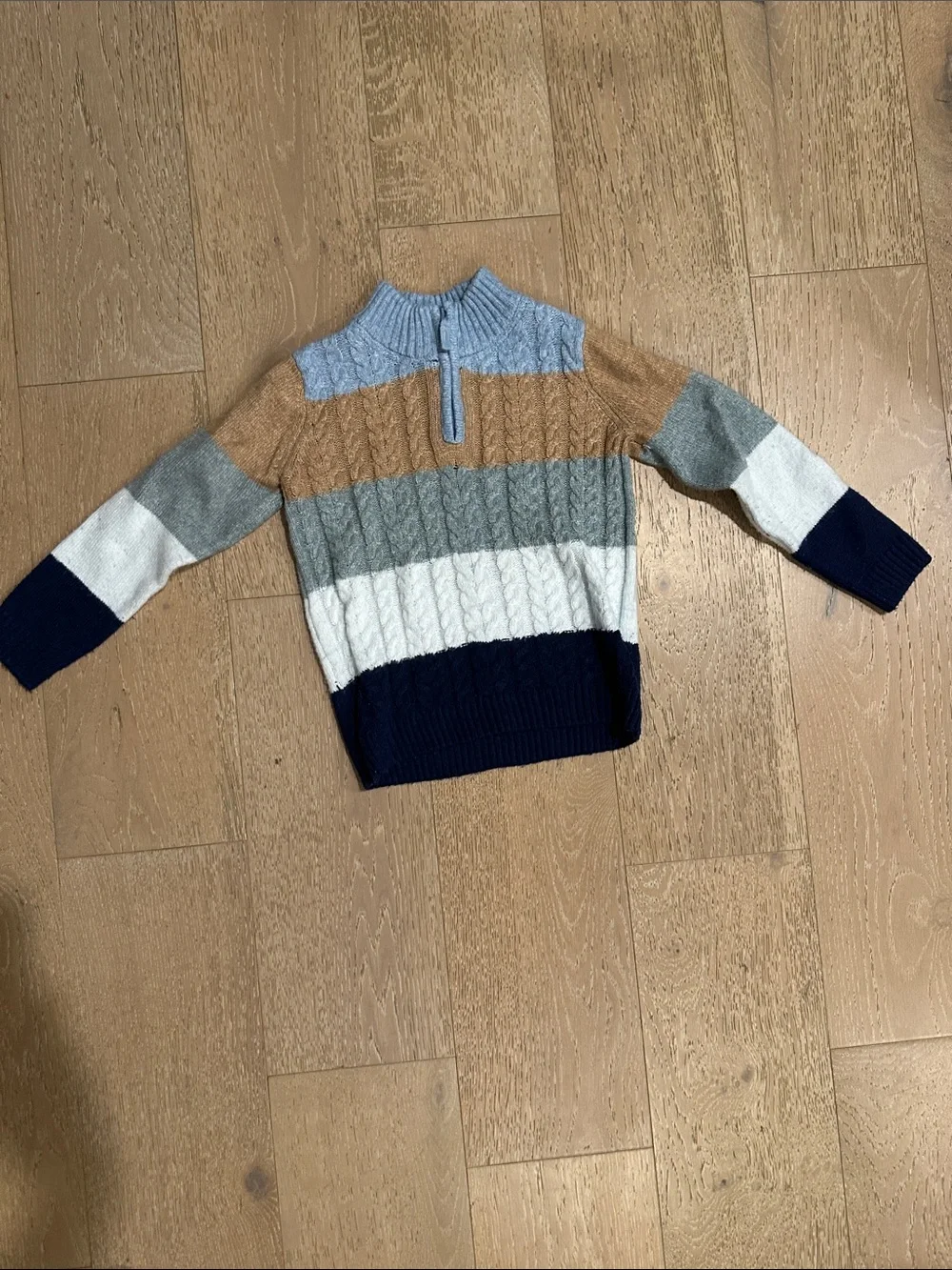 Gymboree Striped Cable-Knit Half-Zip Sweater in Blue, Tan, Gray & White